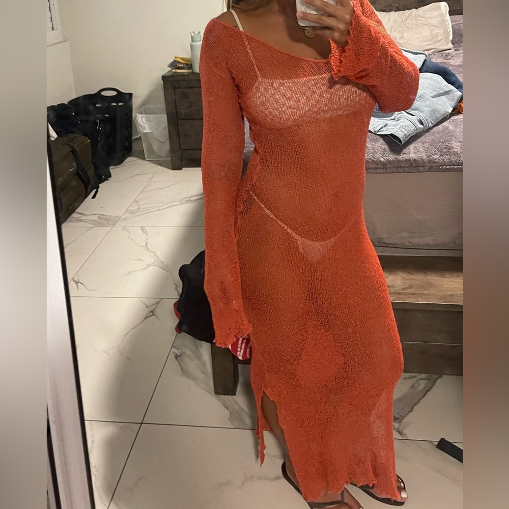 Elegant Orange Knit Dress